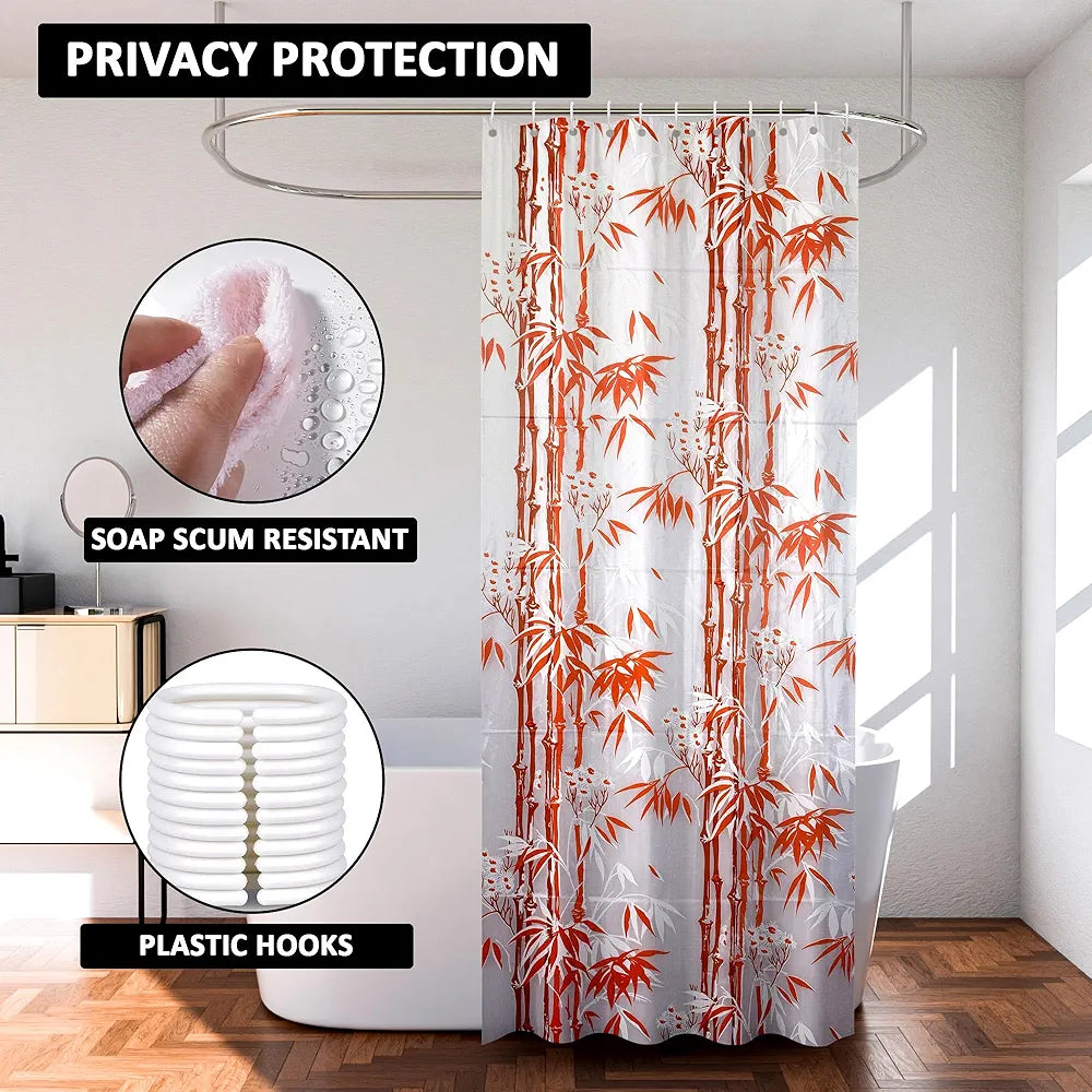 Kuber Industries Shower Curtain | 7 Feet | Bathroom Shower Curtain | AC Curtains | PVC Waterproof Window Curtain | Curtains for Bathtub | 8 Rings Curtain | Bamboo Print | Orange